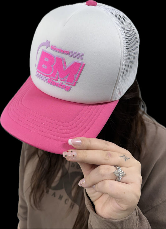 White and Pink Puff Hat