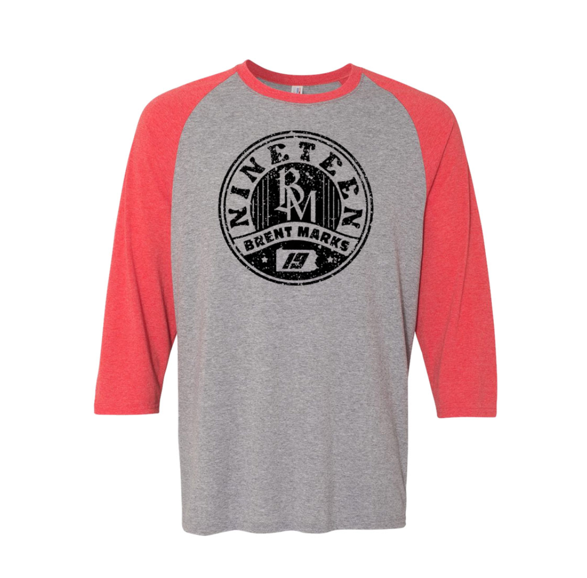 Nineteen Lifestyle Raglan Baseball 3/4 Sleeve Tee - Red/Grey